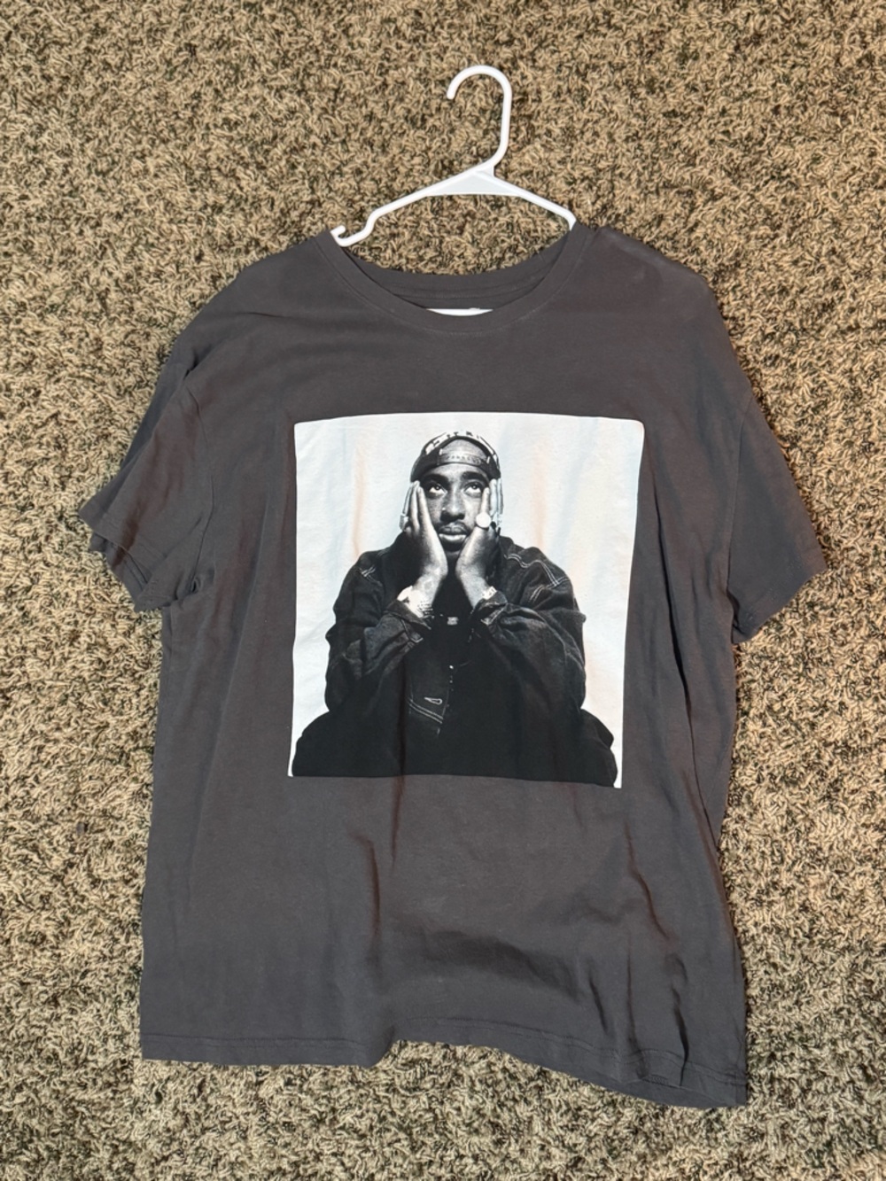 Black Graphic Crewneck T-Shirt with Portrait Print